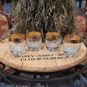 Set of 4 Turkish Circleware Versailles 24K Gold Rimmed Whiskey Glasses